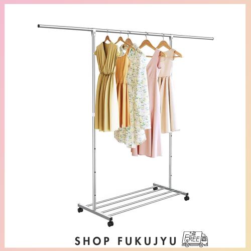 DEWEL ハンガーラック 頑丈 幅120-200cm×奥行41cm×高さ105-165cm キャスター付き 耐荷重80kg 高さ調節可能 移動便利 収納便利