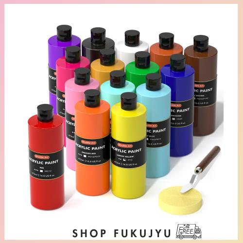 Shuttle Art アクリル絵の具 15色 473ml 大容量 絵の具セット 速乾 耐水 耐久 伸びがいい 鮮やか ボトル キャンバス/石/木材/セラミック/ 8,147円