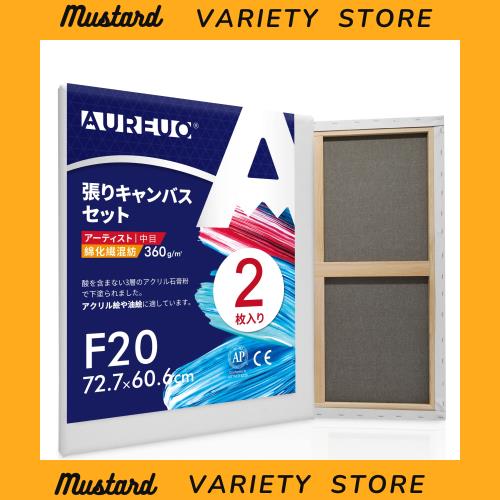 AUREUO 張りキャンバス セット F20 (72.7cmX60.6cm) 中目 綿化繊混紡 2枚 初心者 絵画用具 芸術絵創作 現代油絵 美術装飾 水彩画・油絵画