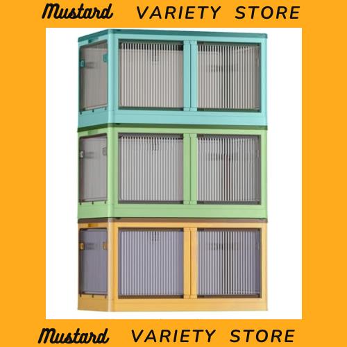 AZMKOO 収納ボックス 折り畳み 蓋付き 全方向から取り出せる 両開き扉 キャスター付き 折り畳み コンテナ ボックス 衣装ケース おもちゃ