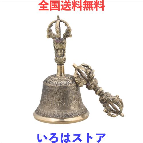 Yibuy 中等サイズ 78mm直径 ゴールデン 真鍮 チベット ハンドベル 瞑想 ＆ 祈り ベルズヴァラ