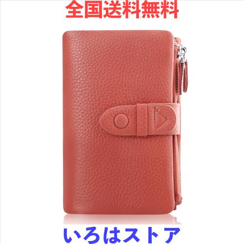 [F.ZH] 二つ折り財布 レディース 短財布 本革製 小銭入れ付 18カード入れ お札入れ 大容量 小型 軽量 多機能 ダブルボタン ダブルファス