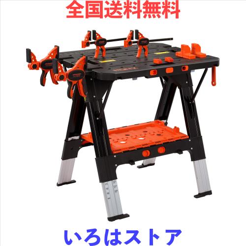 PONY 作業台 ソーホース 2in1 折りたたみ式 DIY 工具 作業台耐荷重225kg ソーホース耐荷重450kg 高さ調節可能 Fクランプ4個 クランプドッ