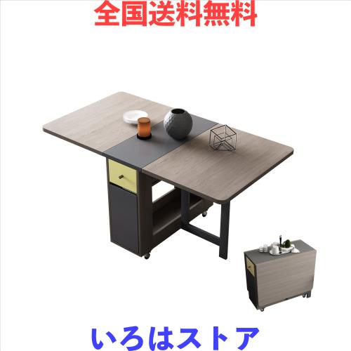 折りたたみダイニングテーブル、物置棚と2つの物置引き出し付きの
