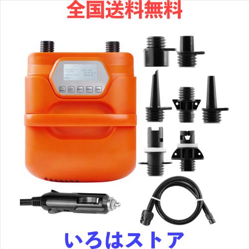 電動エアーポンプ sup用 電動空気入れ カヤック 20PSI 電動ポンプ ゴムボート 空気抜き 自動停止 過熱保護 日光可読lcd 7種類のノズル付