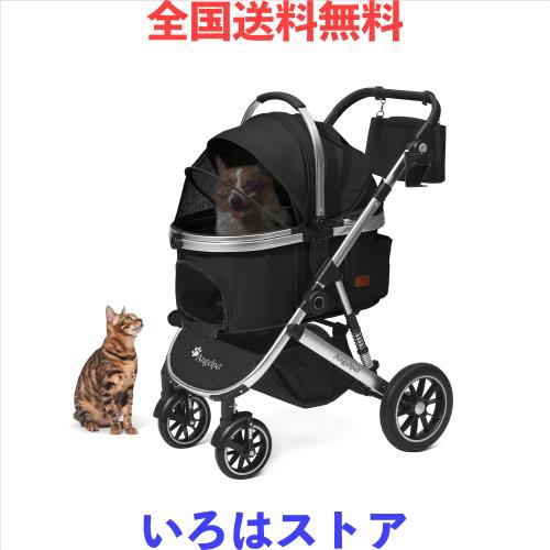 Angelpet ペットカート 分離型 犬用 バギー いぬ用 4輪 前輪360°回転 後輪ブレーキ付き 組み立て簡単 コンパクト 折りたたみ式 耐荷重25