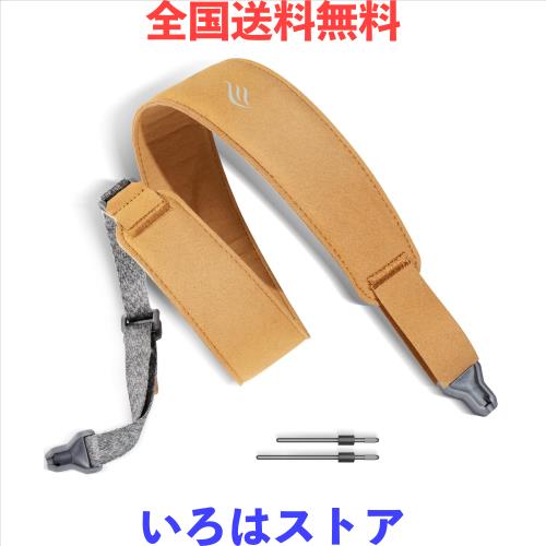 [enya] ギターストラップ 磁気ストラップロック付き ギター、ベース、ウクレレ用 ブラック PUレザー素材 イエロー リリース 片手で長さをの通販は 4,932円