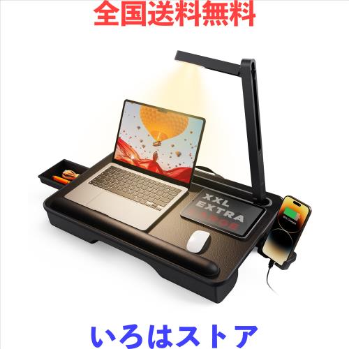 SAIJI 膝上テーブル LEDライト付け 3段明るさ調整 テーブルクッション デスクトップ ノートパソコンデスク 引き出し付き PC クッション