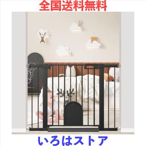 Fairy Baby ベビーゲート ペットドア付き 猫 犬 ゲート 高さ76cm ベビーフェンス 突っ張り式 ダブルロック 自動閉鎖 両開き扉 赤ちゃんゲ