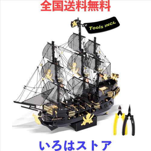 Piececool(ピースクール) 立体パズル メタル ブラックパール号＆工具セット 帆船 海賊船 メタリックナノパズル 3dパズル 金属製 組み立て