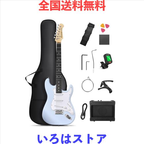 Donner エレキギター 初心者セット STタイプ SSSピックアップ 39インチ フルサイズ ミニアンプ付き 専用ケースとチューナーなどアクセサ