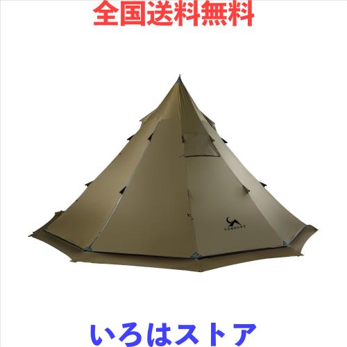 TOMOUNT ワンポールテント 高さ2.4m 75Dナイロン ホットテント 直径4.2m 耐水圧4000mm 1-4人用 大型ティピーテント 十角形 軽量 引裂き防