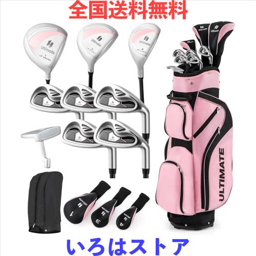 GYMAX レディス クラブセット クラブ9本(1W/3W/4W/6I/7I/8I/9I/PW/PT) 右利き用 ゴルフクラブセット ヘッドカバー付き キャディバッグ付