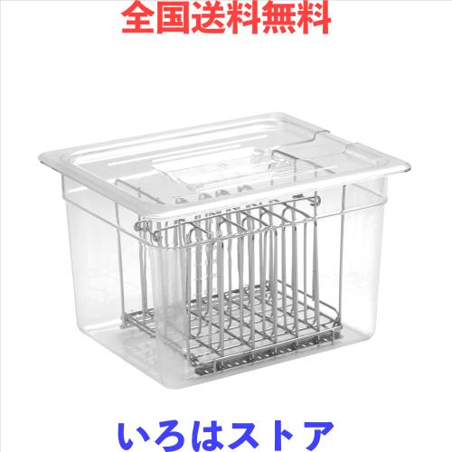 Beemyi低温調理器 コンテナ 真空調理器 コンテナ 専用タンク 容器 蓋付き 6列 仕切り ステンレスラック 水位メモリ 水容量11L 透明タンク