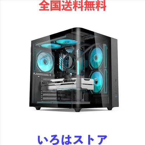 MOOTHMUSHI PCケース ATX対応 ミドルタワー ピラーレス設計 曲面強化ガラス側面パネル 静音＆高冷却 ゲーム/オフィス兼用 (ブラック)