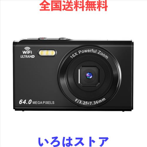 YULINJIA デジカメ4K スマホに送れる デジタルカメラ WIFI転送機能 6400万画素 64GBマイクロSDカード付き オートフォーカス機能 16倍デジ