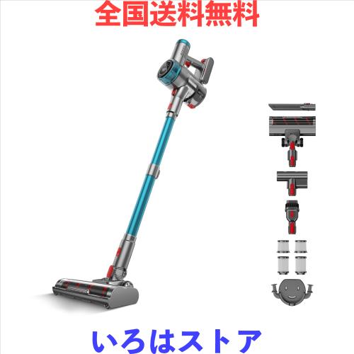 掃除機 コードレス【史上初の革新！75Kpa真の強力吸引・革新版グリーンLEDライト・60分連続稼働・自立式ブラシヘッド・ダニ除去ブラシ付