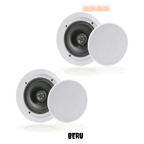 【Pyle 壁・天井埋込式 Bluetooth内蔵 2WAYマウントスピーカー 16.5cm (2個セット) 丸型】最大出力250W 8オーム 感度89dB 50Hz-20kHz ポ