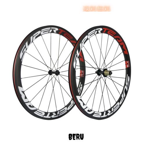 ウィンドブレーバイク SUPERTEAM 50mm クリンチャ ーホイールセット700c 23mm ロードバイク カーボン ホイール (ホワイト/レッド)