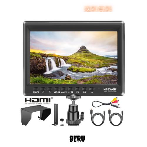 NEEWER F100 7インチ カメラフィールドモニター HD ビデオアシスト 超薄型 IPS 1280x800 HDMI入力 1080p サンシェードとミニボールヘッド