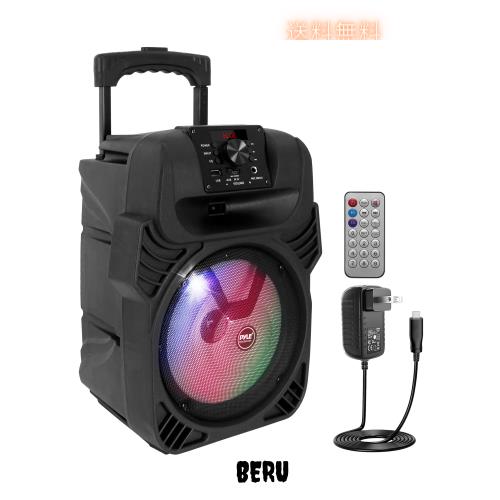 【Pyle 400WポータブルBluetooth PAスピーカー】- 8 インチ サブウーファーシステム、4Ω/55-20kHz、USB/MP3/FMラジオ/？マイク入力、マル