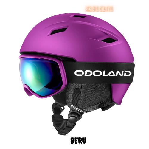 Odoland スキーヘルメットセット ゴーグル付き スノーボードヘルメット ダイヤル式サイズ調整 メガネ対応 ダブル球面レンズ 防風 曇り止