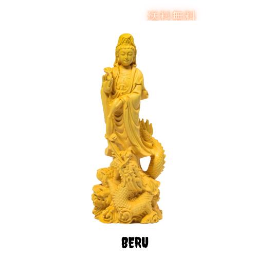 繁樓藝雕 仏像 観音像 龍乗観音 龍観音 置物 木彫り 仏壇仏像 祈る 厄除け 柘植の木（高さ17cm×巾6.5cm×奥行6cm）