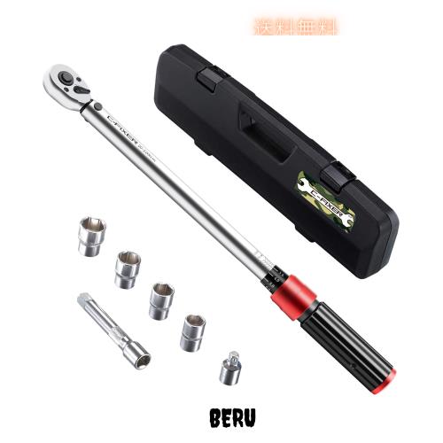 トルクレンチ プレセット型 車/バイク修理レンチ 差込角12.7mm(1/2インチ) 20-220N・m タイヤ交換 17/19/21/24mm 3/8変換ソケット付き ソ
