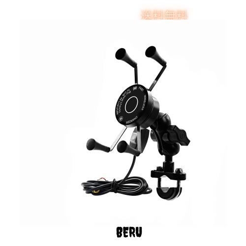 SHEAWA バイク 充電スマホホルダー Qiワイヤレス充電器 7.5W 10W Quick Charge 3.0搭載 急速充電 360度回転 アルミ製 電源スイッチ 車載