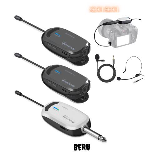 ワイヤレスマイク UHF 2人用 ヘッドセット/ピンマイク 両対応 クリップ式 Alvoxcon デュアル送信機 自動ペアリング 40m安定通信 動画撮影