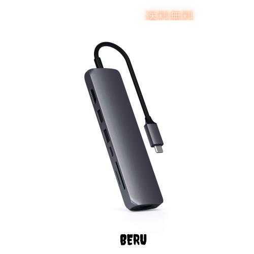 Satechi イーサネット付き スリム 7in1 USB-Cハブ 増設 LAN (スペースグレイ) 4K HDMI(60Hz出力), USB-C PD充電 (60W), 2x USB-A 5Gbps高の通販は 12,509円