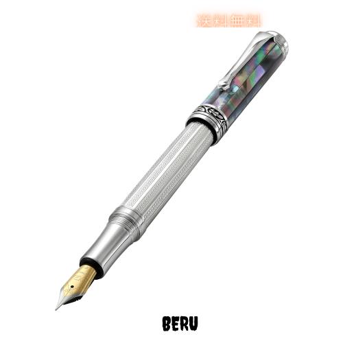 Xezo Maestro ソリッド 925 スターリングシルバー ブラック 真珠層 シリアル ファイン万年筆 プラチナメッキ。 2つと同じものはありませ