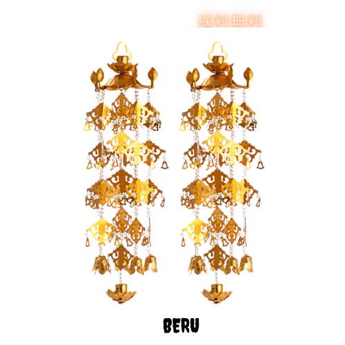 瓔珞 ようらく アルミ蓮笠瓔珞 仏壇用の仏具 金メッキ 仏具 仏前 法事 法要 飾り 一対 (M)