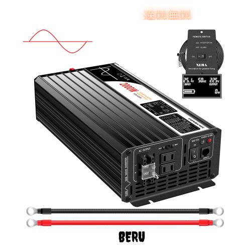 Xijia 正弦波dc-acコンバーター 24v 正弦波 50 60切り替え 瞬間最大4000W,カーインバーター,AC コンセント×2 非常電源・に 防災 太陽光