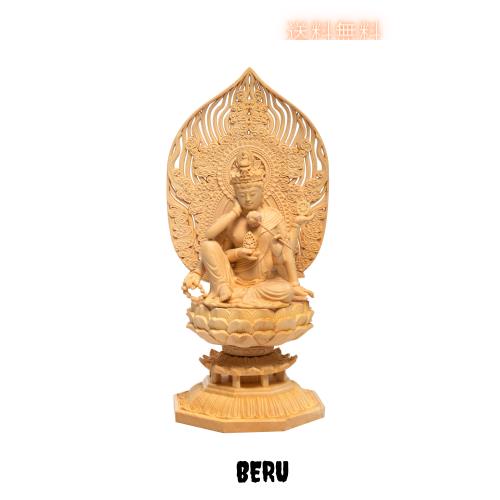 繁樓藝雕 仏像 如意輪 観音菩薩 桧木製 厄除け 開運 守護 繁盛 ご利益 (高さ28cm×巾12cm×奥行12cm) (原木)の通販は 11,506円