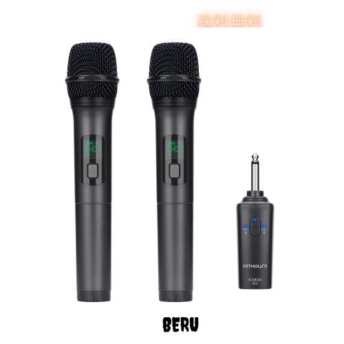 Kithouse K380Aワイヤレスマイク Bluetoothカラオケマイク 2本セット LED ディスプレイ 電池式 UHF 10チャンネル ダイナミックマイク 6.3
