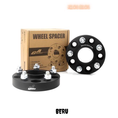GAsupply 鍛造ワイドトレッドスペーサー PCD114.3 5H 内径60.1 M12XP1.5 厚さ25mm ワイトレハブリング一体 マットブラック【2枚セット】