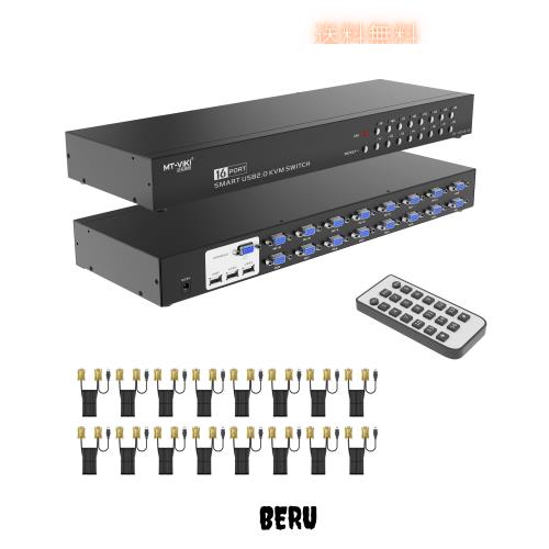 VGA KVMスイッチ 16ポート USB2.0 MT-VIKI KVM VGA 切替器 16入力1出力 VGA KVMコンソール 16ポート マニュアル セレクター 1Uラックマウ