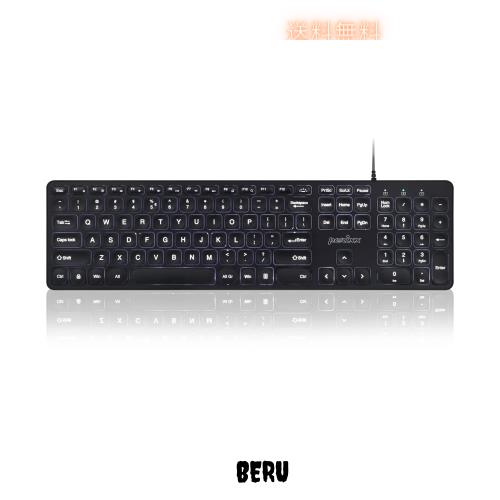 Perixx(ペリックス) PERIBOARD-331 バックライトキーボード 有線 USB 薄型 テンキー パンタグラフキー フルサイズ ビックプリント ホワイ