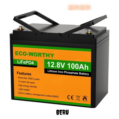 ECO-WORTHY リチウムイオンバッテリー 12V 100AH 1280Wh バッテリー リン酸鉄 リチウム電池 lifepo4 ディープサイクル 3000回 BMS保護 RV