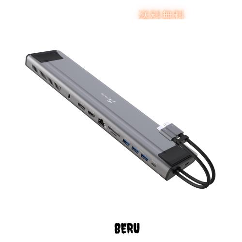 j5create USB-C 12-in-1 Dual Display デュアル4K60ドッキングステーション、内蔵M.2 SSDスロット、HDMI、DisplayPort、10Gbps USB-A、PD
