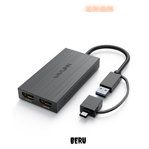 WAVLINK USB 3.0 または USB C - HDMIアダプター デュアルモニター用 1080P@60Hz HDMI - USBアダプター Windows、MacOS、ChromeOS、Andro