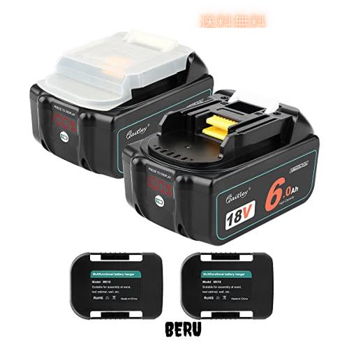 waitley互換マキタ 18V バッテリー 2個セットLED%残量表示付きBL1860B BL1830 バッテリー 6000mAh 大容量 電動工具用バッテリー BL1840 B