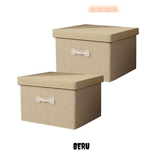 収納ボックス 衣類収納ケース 60L大型綿麻製の収納箱 (2個セット) 折りたたみ ストレージ ボックス レザー ハンドル フタ付き 家庭用 スの通販は 5,077円