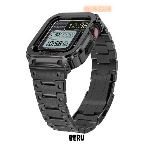 【2022改良モデル】 コンパチブル for Apple Watch バンド ステンレス ケースバンド 一体型 44mm Series 6/SE/5/4に対応 メンズメタルベ