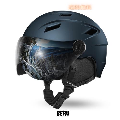 Odoland スキーヘルメット バイザースノーボードヘルメット OTGメガネ対応 ゴーグル付き ダイヤル式サイズ メンズ レディース 大人用 ブ