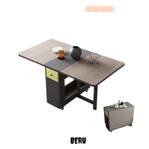 折りたたみダイニングテーブル 物置棚と2つの物置引き出し付き 折りたたみダイニングテーブル、物置棚と2つの物置引き出し付きの