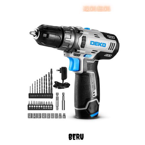 DEKO 電動ドリル 12V コードレスドリルドライバー 無断変速 正逆切替 最大28N・m 18+1段階トルク調整 二段変速 LED照明 電動穴あけ・ネジ