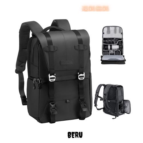 K＆F Concept カメラバッグ おしゃれ カメラリュック カメラバックパック 2気室 20L 大容量 レインカバー付き 撮影バッグ 防水 一眼レフ/