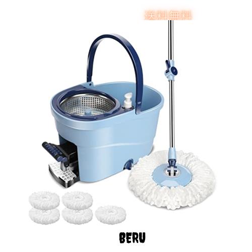 ZNM モップ 回転モップ フロアモップ 交換用モップパッド5枚付き 調整可能なハンドル ステンレス製絞り器 360回転 乾湿両用 フロアワイパの通販は 6,682円